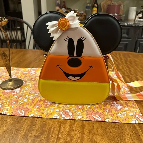 LOUNGEFLY Disney Mickey and Minnie Mouse Candy Corn Crossbody Bag